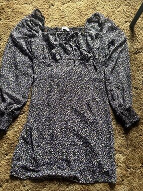 Floral Off-Shoulder Mini Dress in Navy and Lavender